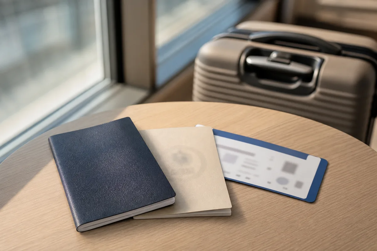 Permis de conduire international et passeport posés sur une table avant un départ à l’étranger